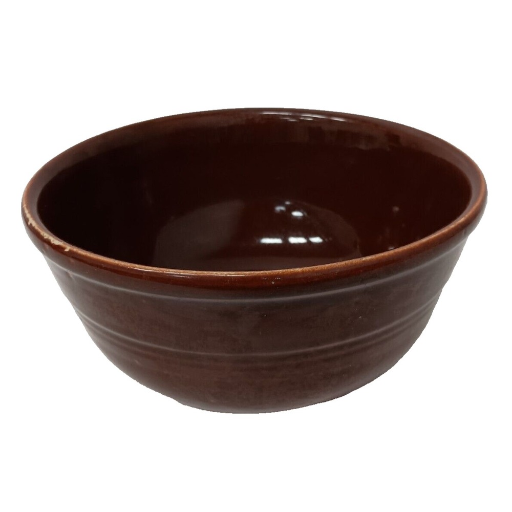 Vintage Fiesta USA Pottery Mixing Bowl 8" Ringed Chocolate Brown Stoneware
